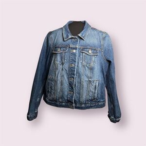 LOFT Women Blue Denim Long Sleeve w/Pockets Collared Button Front Jacket Size L